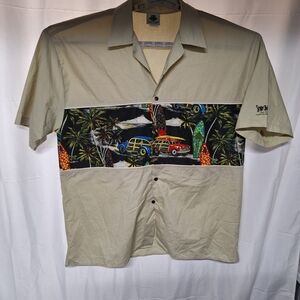 Men's Beige Tropical Print Button Down Shirt